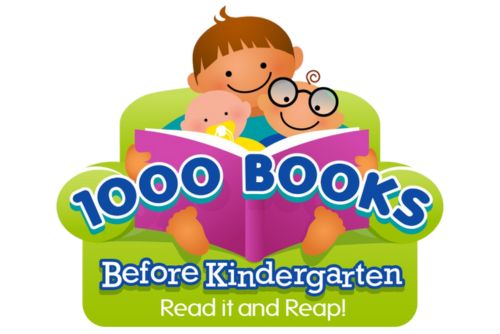 parent and children graphic reading book with 1000 Books text.