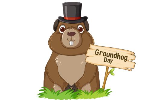 cartoon groundhog holding sign